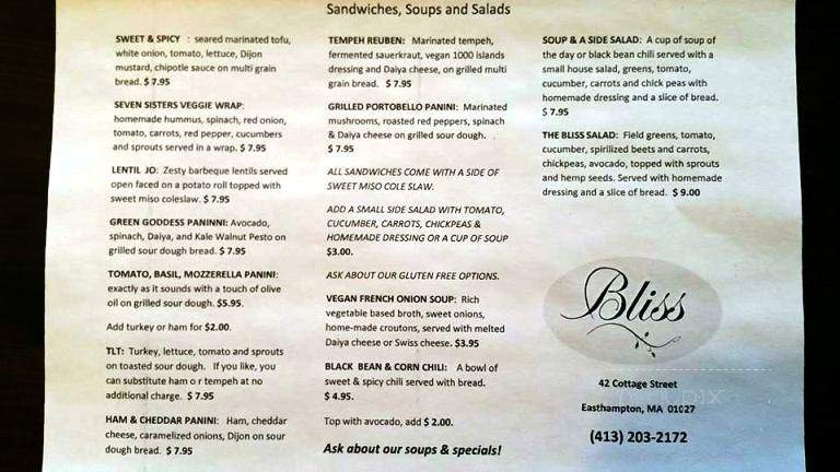 Bliss - Easthampton, MA menu_pic