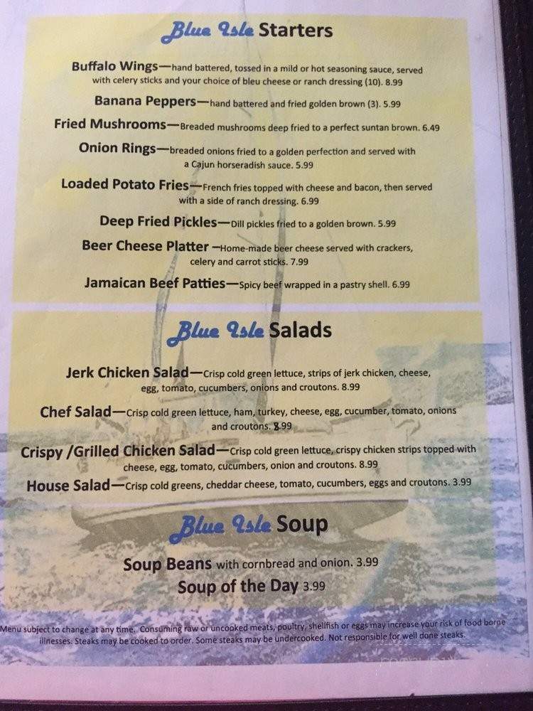 Blue Isle Home-Style Restaurant and Bar - Winchester, KY menu_pic