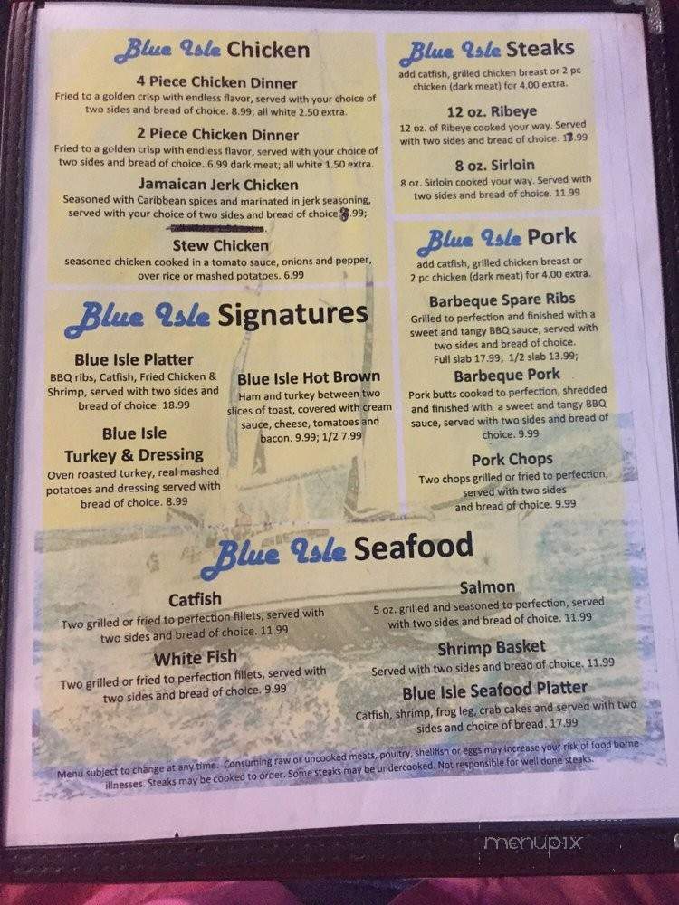 Blue Isle Home-Style Restaurant and Bar - Winchester, KY menu_pic