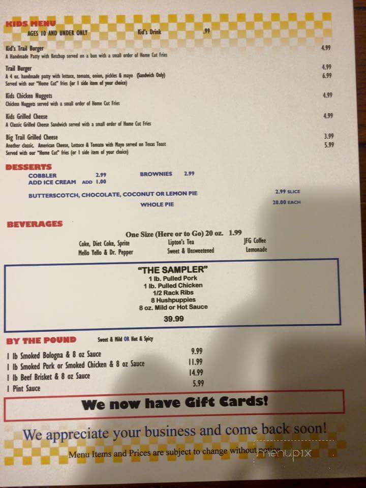 Buffalo Trail Diner & BBQ - Bean Station, TN menu_pic
