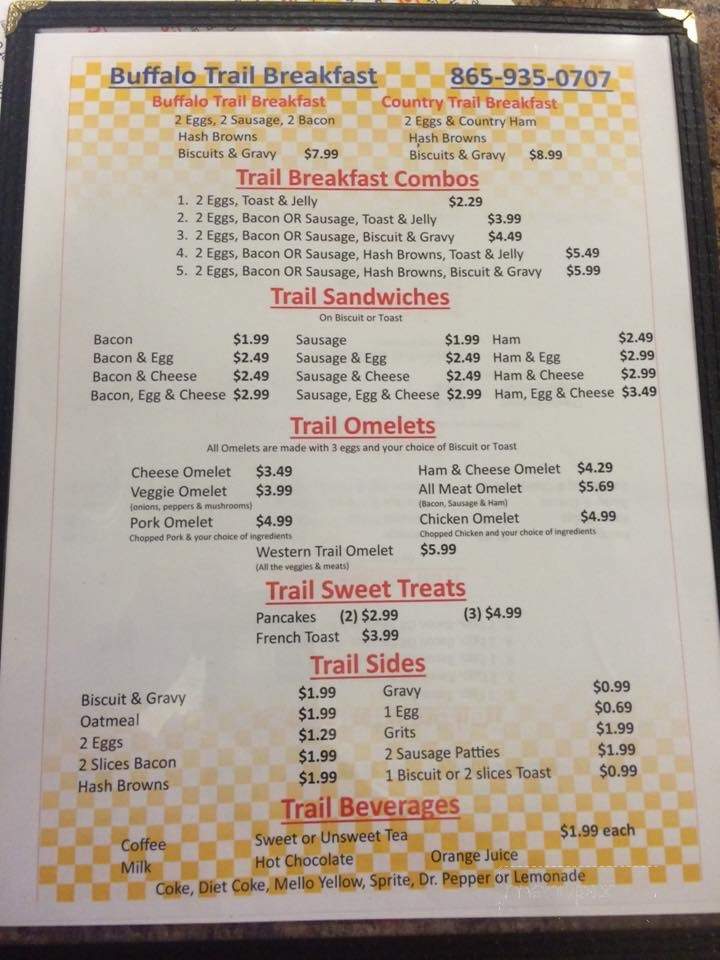 Buffalo Trail Diner & BBQ - Bean Station, TN menu_pic
