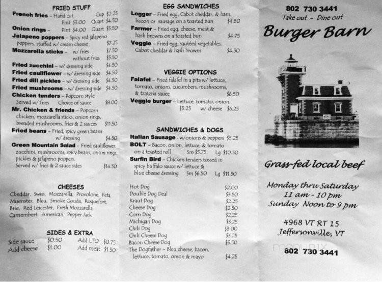 Burger Barn - Jeffersonville, VT menu_pic