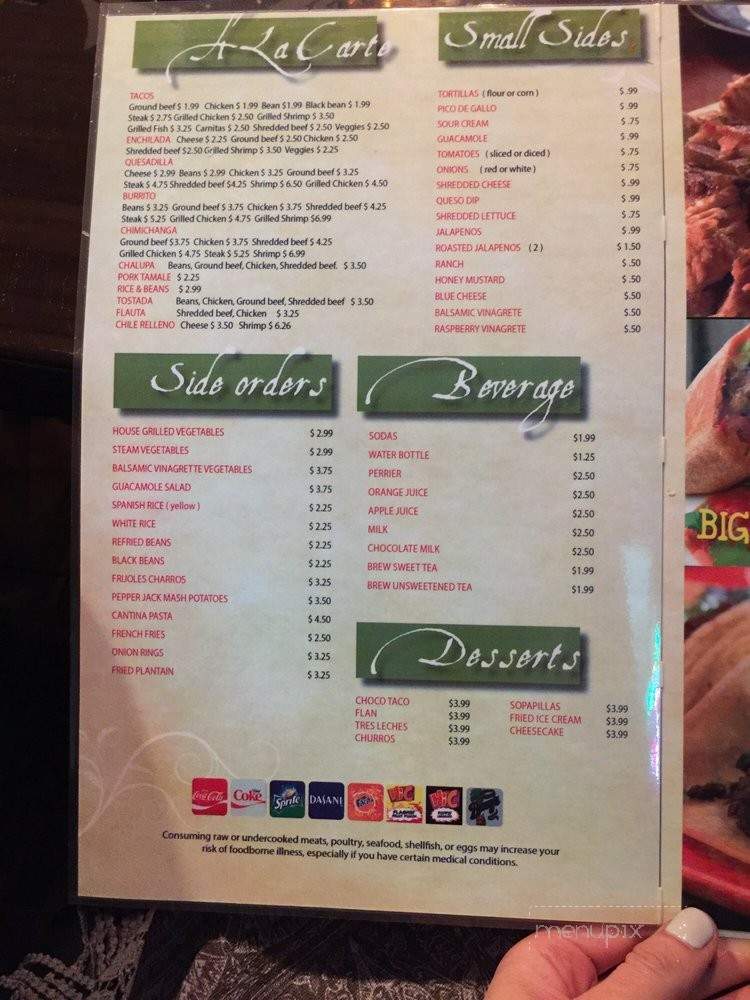 Menu of Cantina Mexican Grill & Bar in Tampa, FL 33647