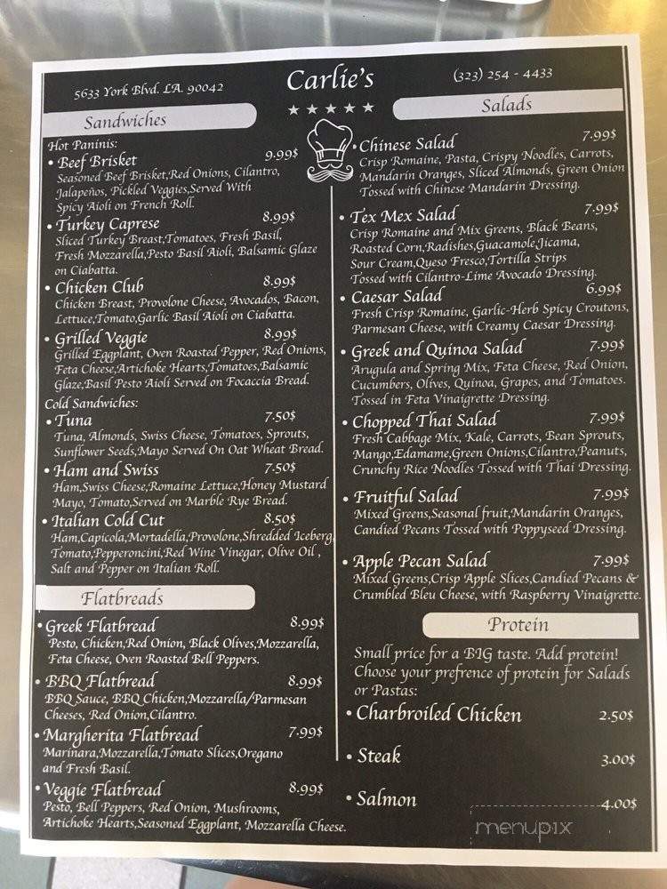 Carlie's Cafe - Los Angeles, CA menu_pic