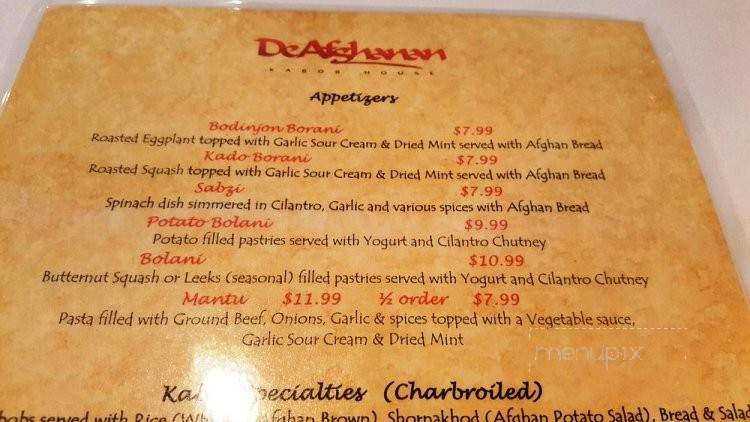 De Afghanan - Tracy, CA menu_pic
