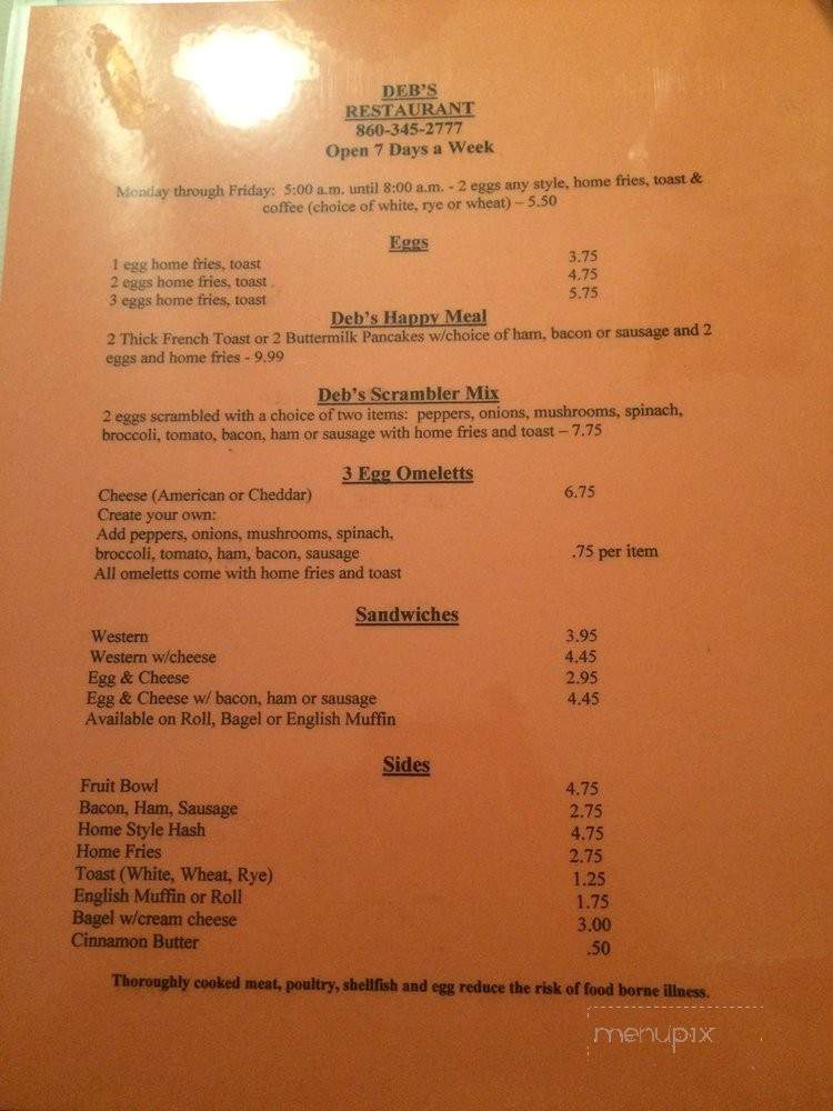 Deb's Restaurant - Higganum, CT menu_pic