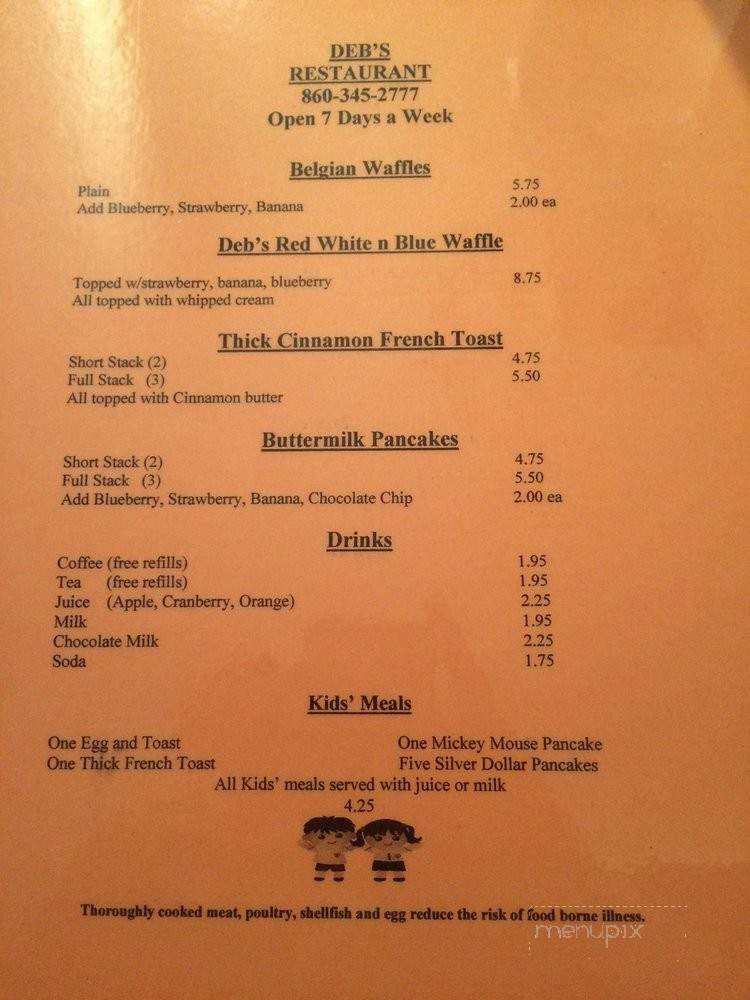 Deb's Restaurant - Higganum, CT menu_pic