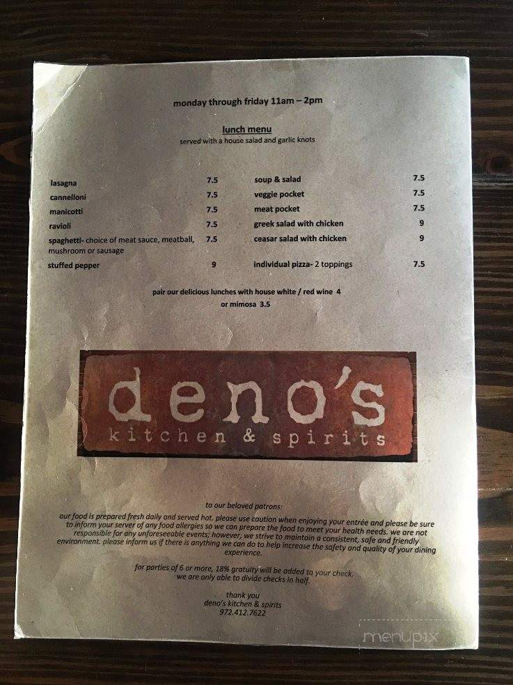 Deno's Kitchen & Spirits - Rowlett, TX menu_pic
