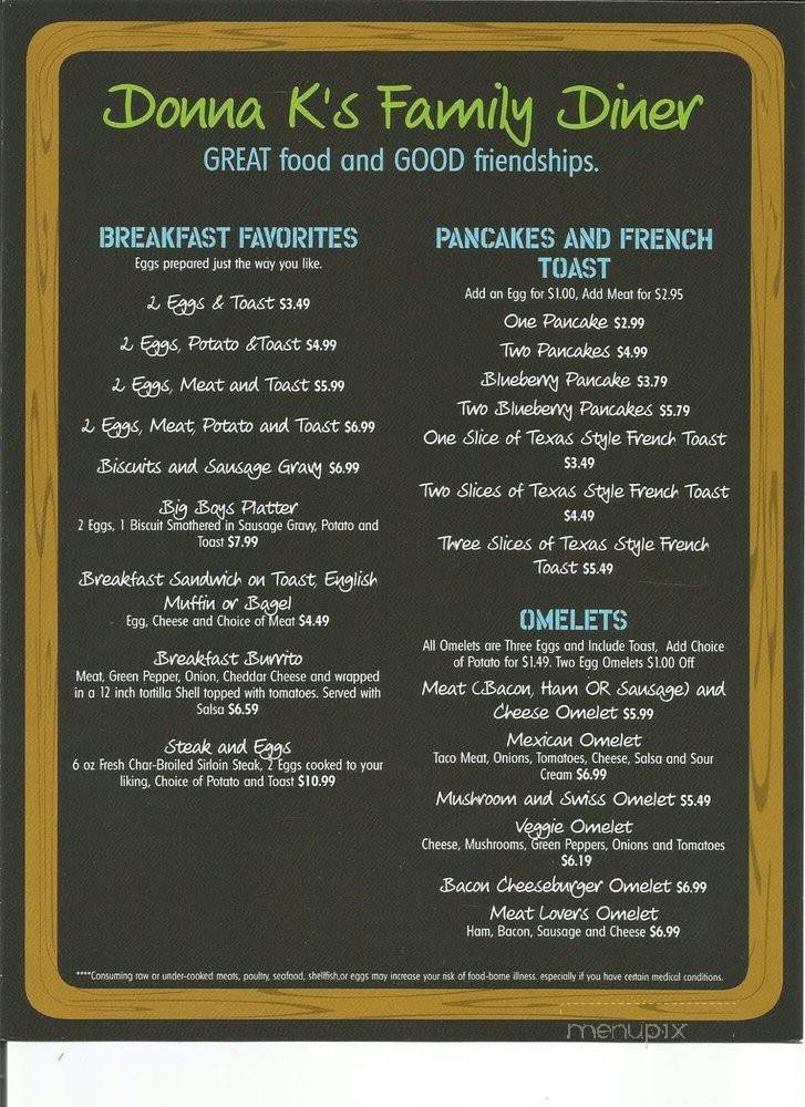 Donna K's Bar and Family Diner - Black River Falls, WI menu_pic