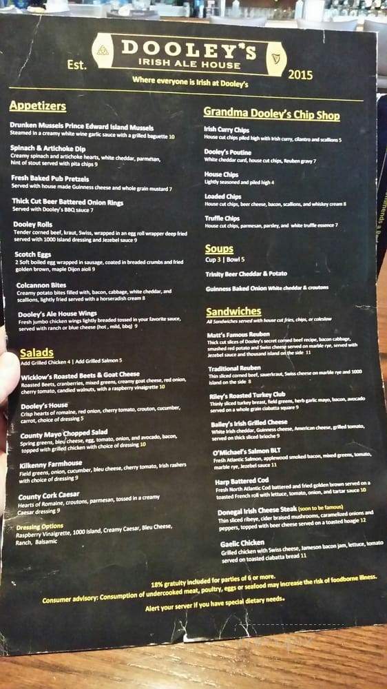 Dooley's Irish Ale House - West Dundee, IL menu_pic