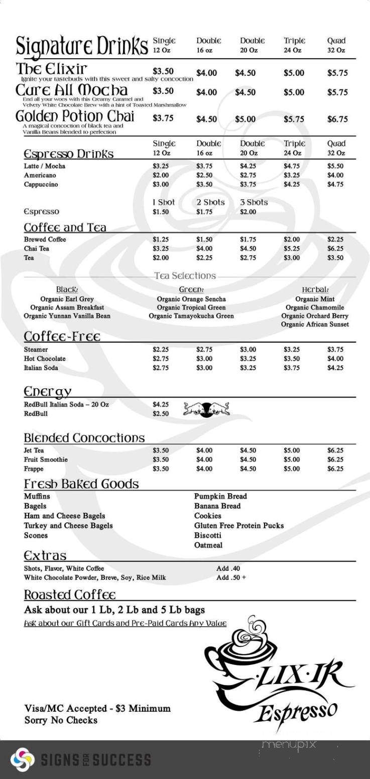 Elixir Espresso - Spokane, WA menu_pic