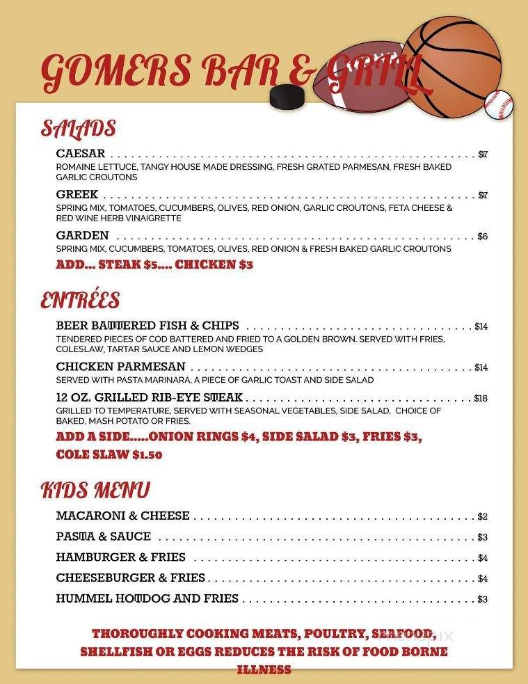 Gomers Bar and Grill - Waterbury, CT menu_pic