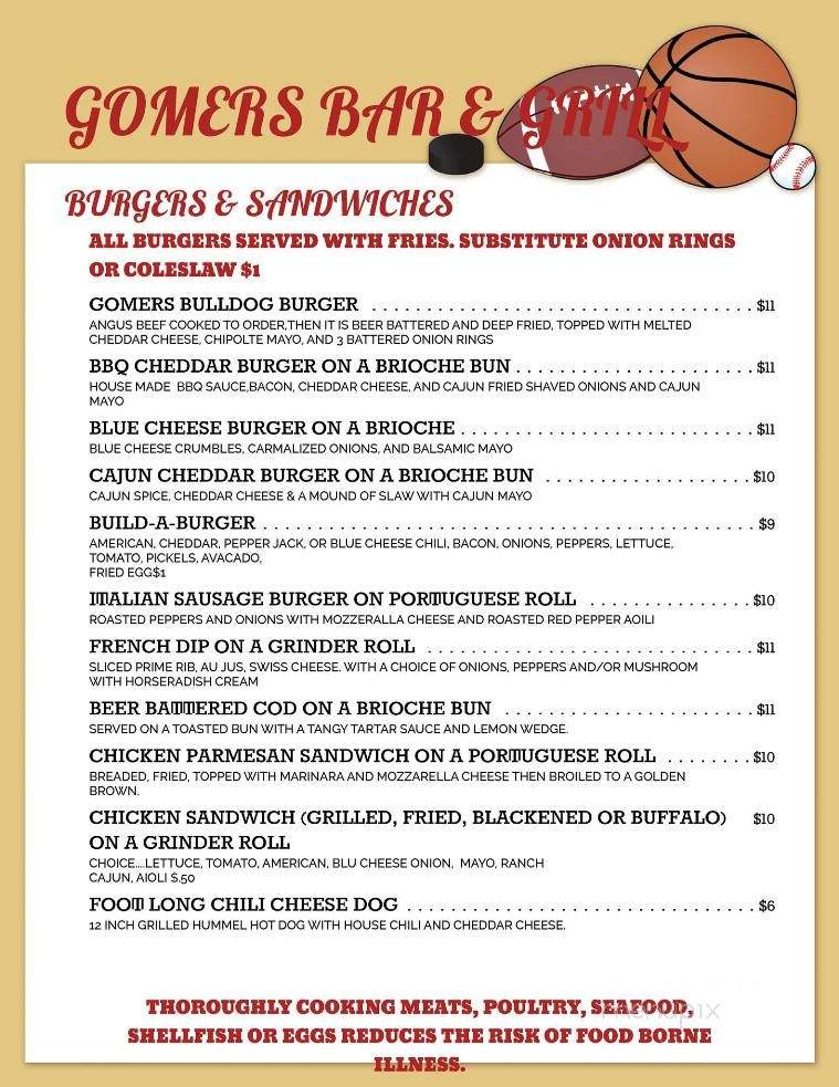 Gomers Bar and Grill - Waterbury, CT menu_pic