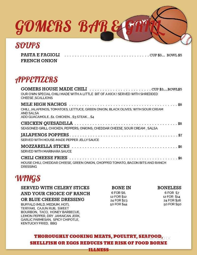 Gomers Bar and Grill - Waterbury, CT menu_pic