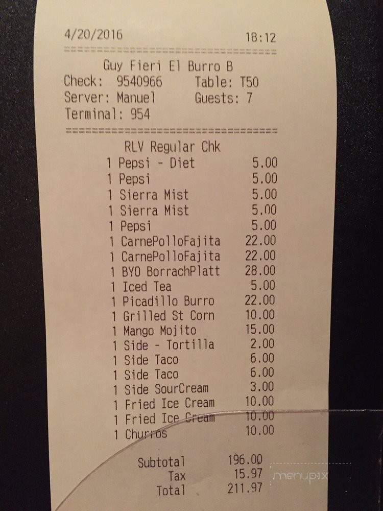 Guy Fieri's El Burro Borracho - Las Vegas, NV menu_pic