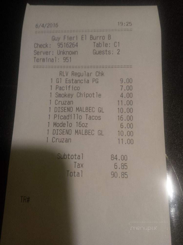 Guy Fieri's El Burro Borracho - Las Vegas, NV menu_pic