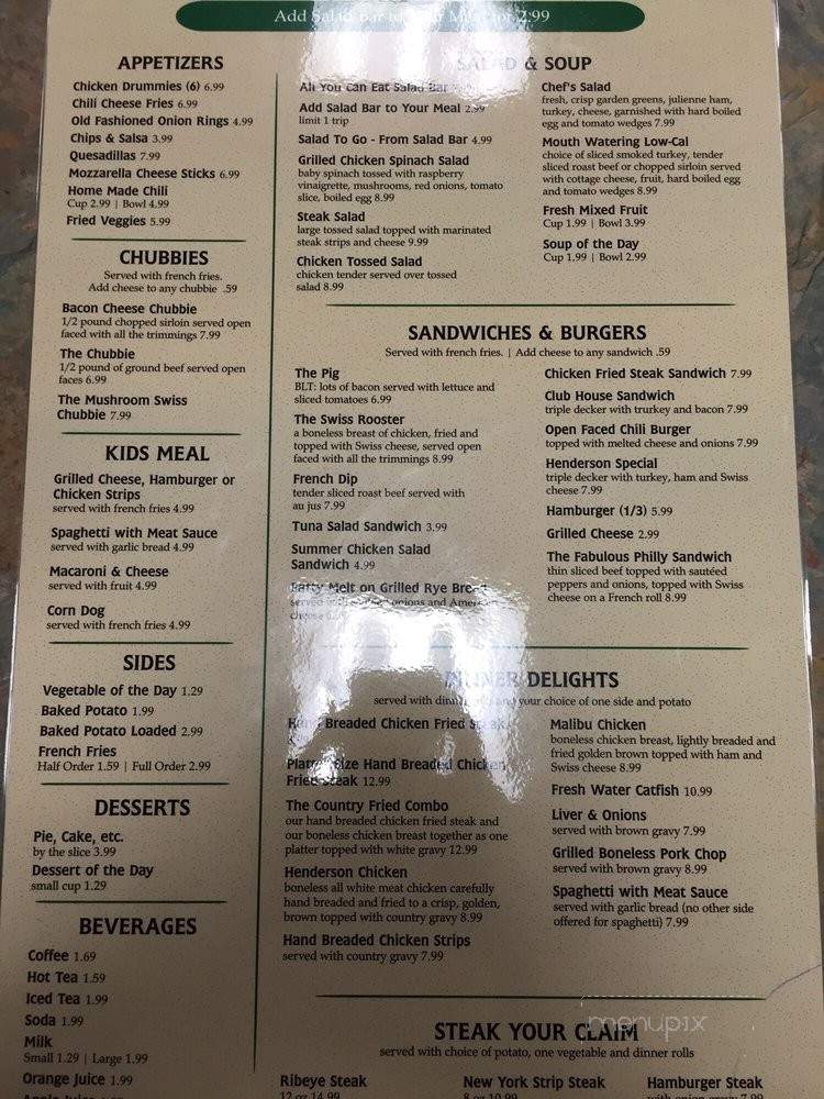 Henderson's Restaurant - Temple, TX menu_pic