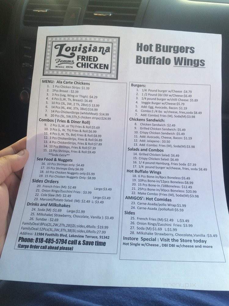 Hot Burgers & Louisiana Chicken - Sylmar, CA menu_pic