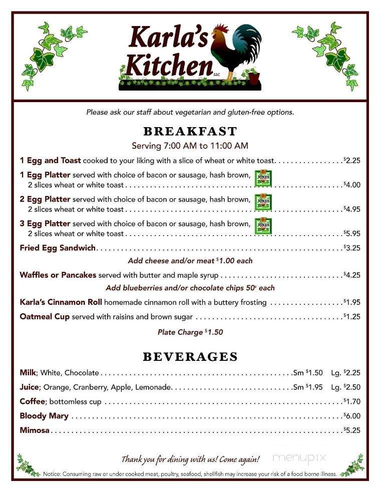 Karla's Kitchen - Lancaster, WI menu_pic