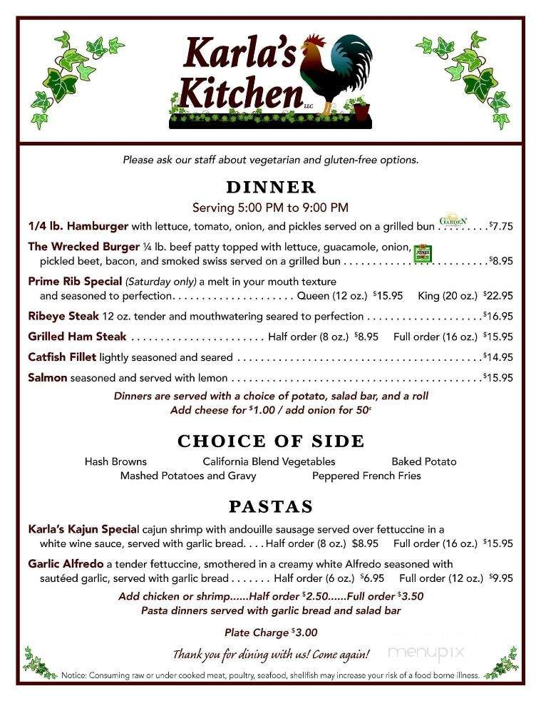 Karla's Kitchen - Lancaster, WI menu_pic
