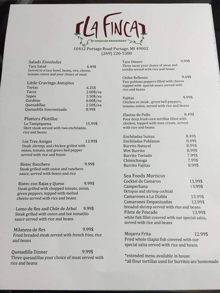 La Finca - Portage, MI menu_pic