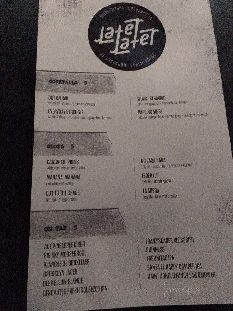 Later, Later - El Paso, TX menu_pic