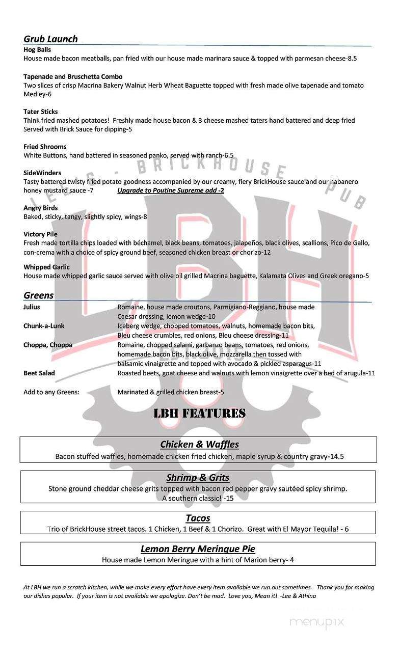 Lee's Brickhouse Pub - Kirkland, WA menu_pic