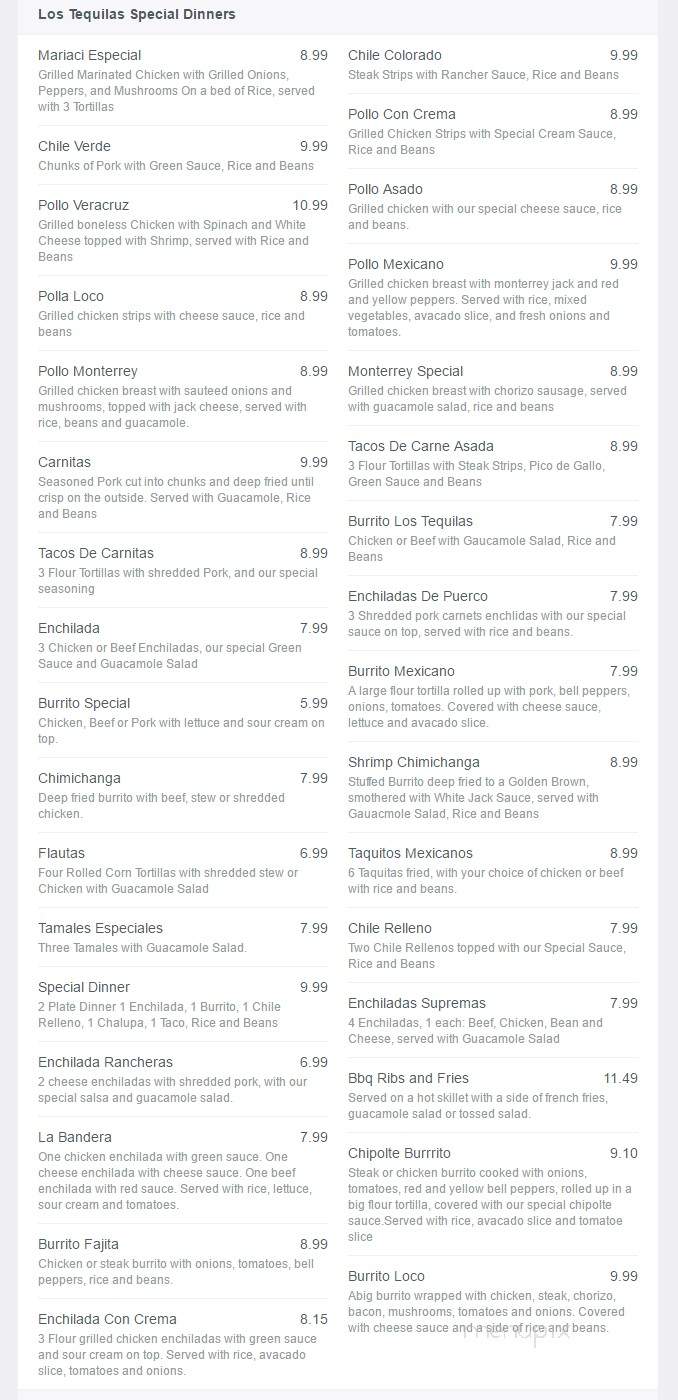 Los Tequilas - Sapulpa, OK menu_pic