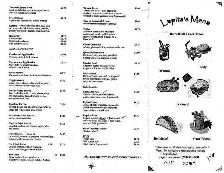 Lupita's Food Truck - Los Angeles, CA menu_pic