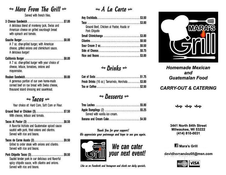Mara's Grill Mexican Restaurant - Milwaukee, WI menu_pic