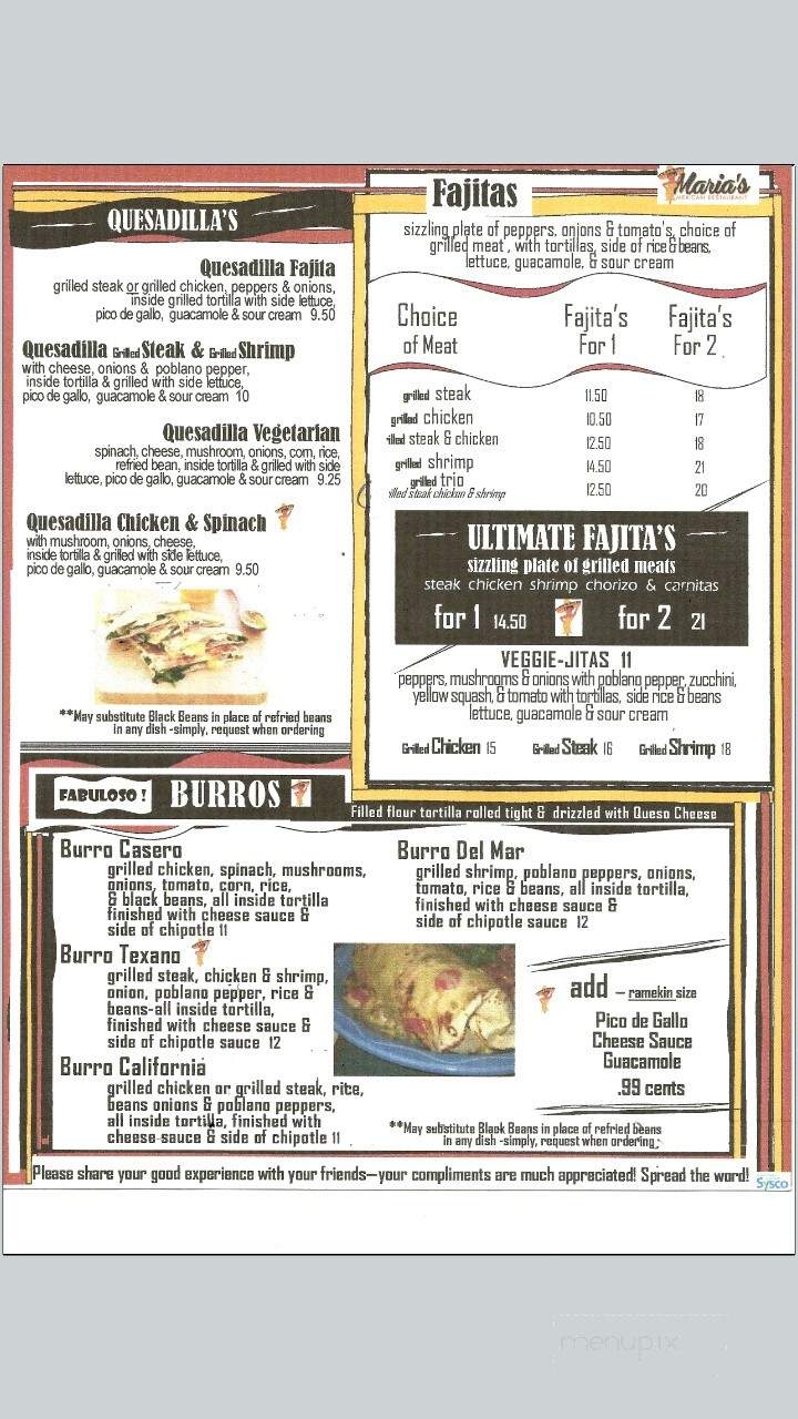 Marias Mexican Restaurant - Pinehurst, NC menu_pic