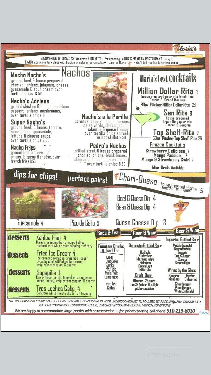 Marias Mexican Restaurant - Pinehurst, NC menu_pic