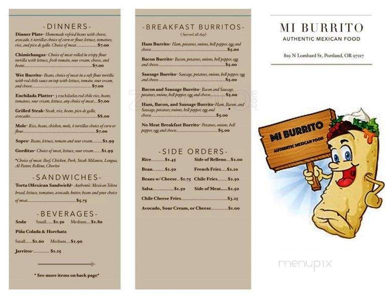 Mi Burrito - Portland, OR menu_pic