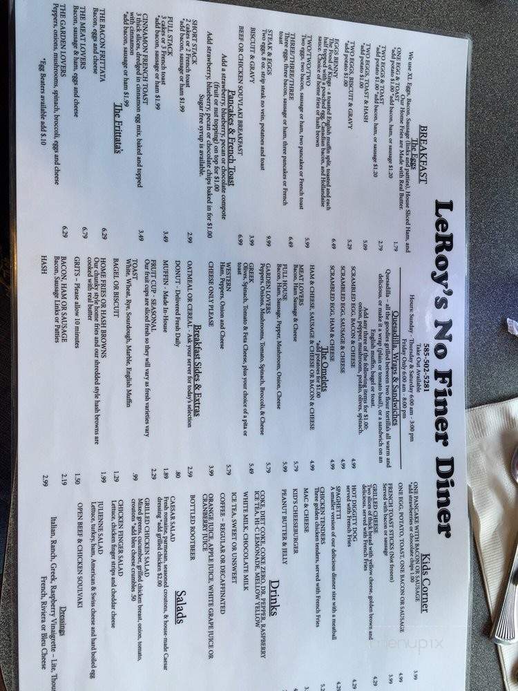 No Finer Diner - Le Roy, NY menu_pic