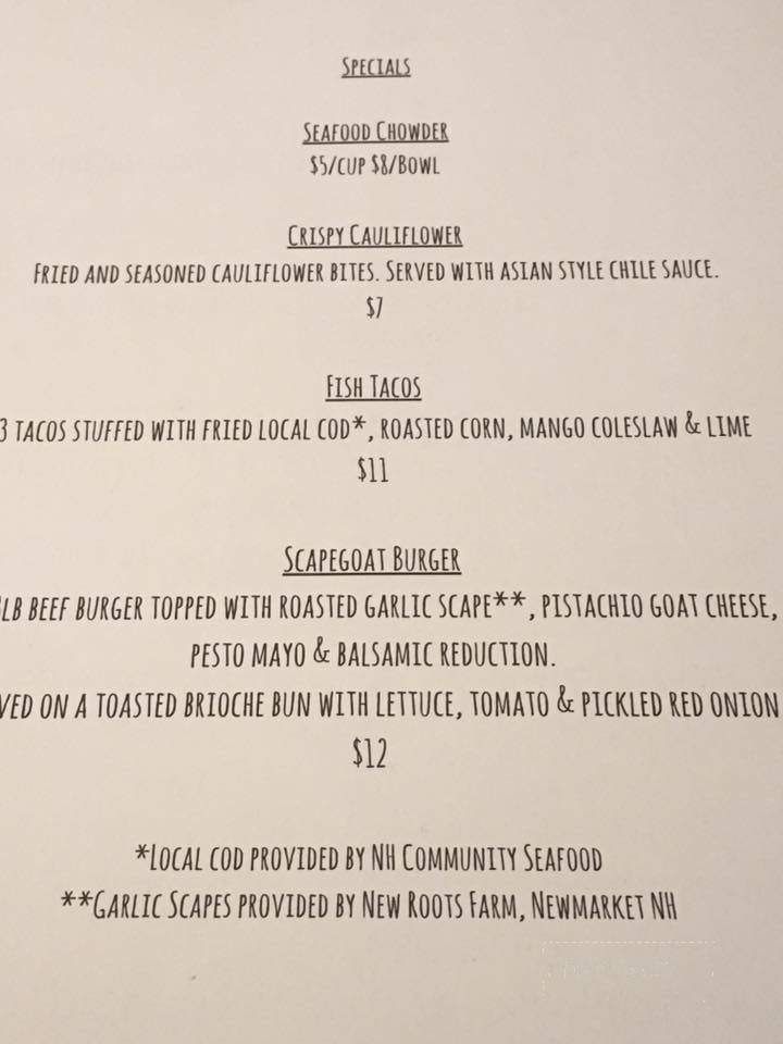 Oak House - Newmarket, NH menu_pic