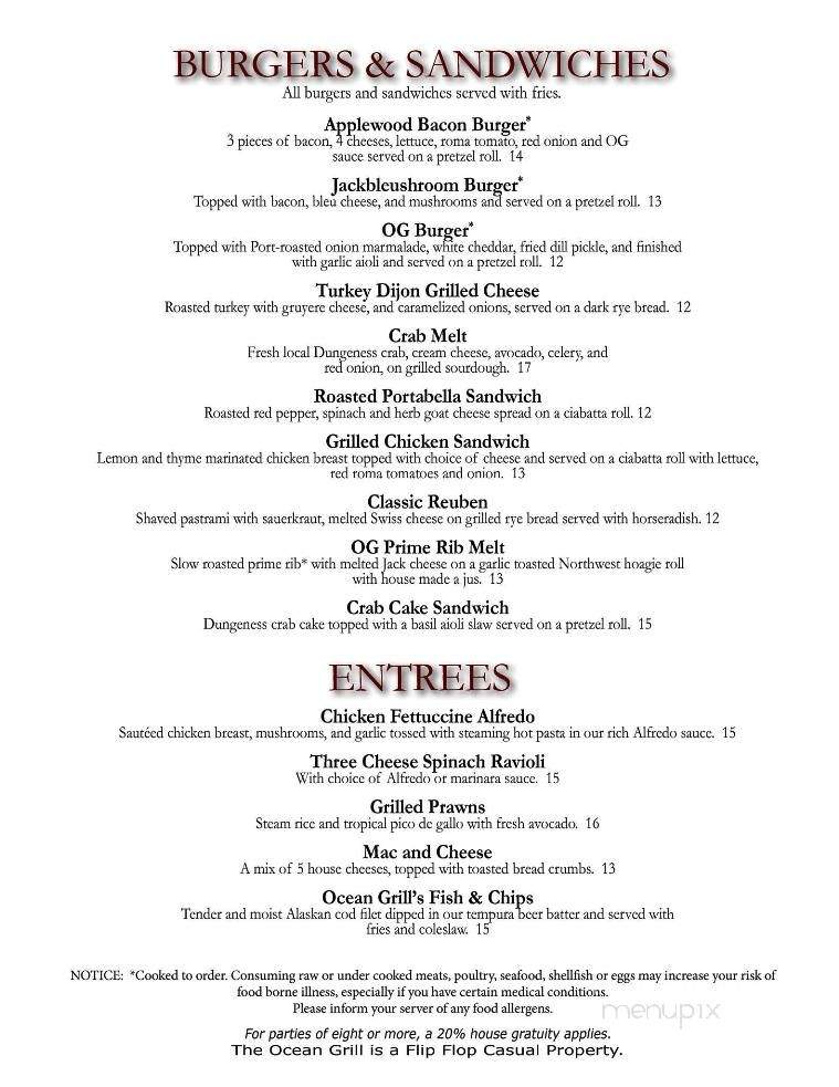 Ocean Grill - Ocean Shores, WA menu_pic