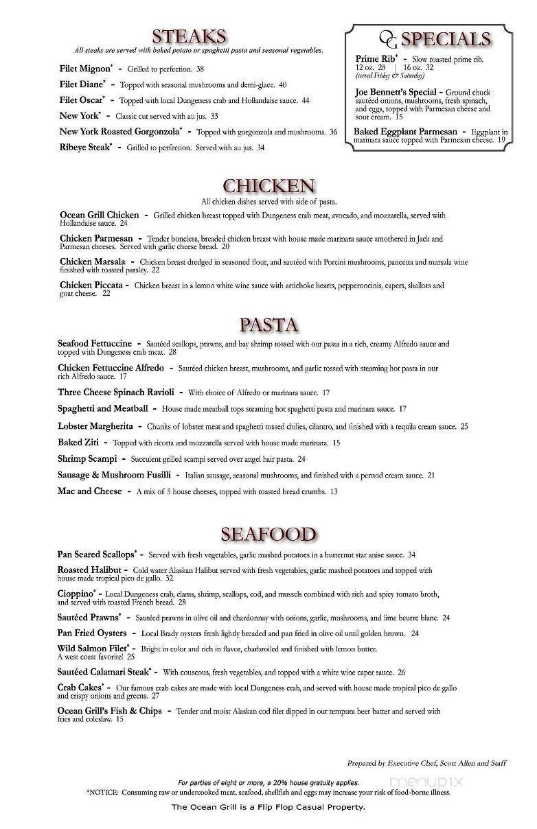Ocean Grill - Ocean Shores, WA menu_pic