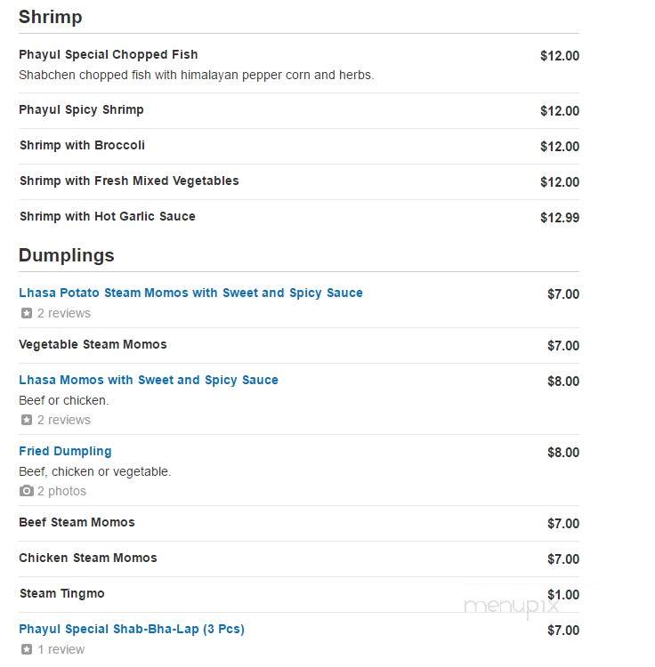 Phayul Himalayan Restaurant - Jackson Heights, NY menu_pic
