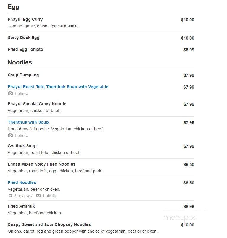 Phayul Himalayan Restaurant - Jackson Heights, NY menu_pic
