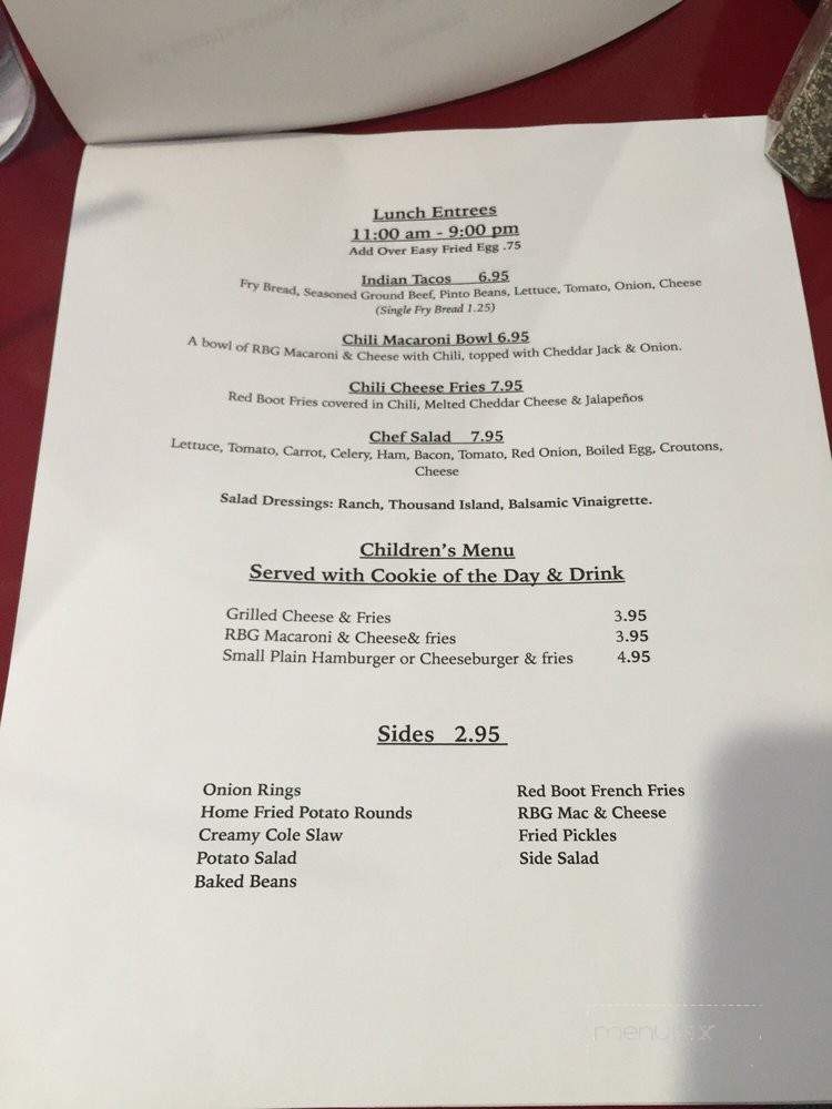 Red Boot Grill - Lawton, OK menu_pic