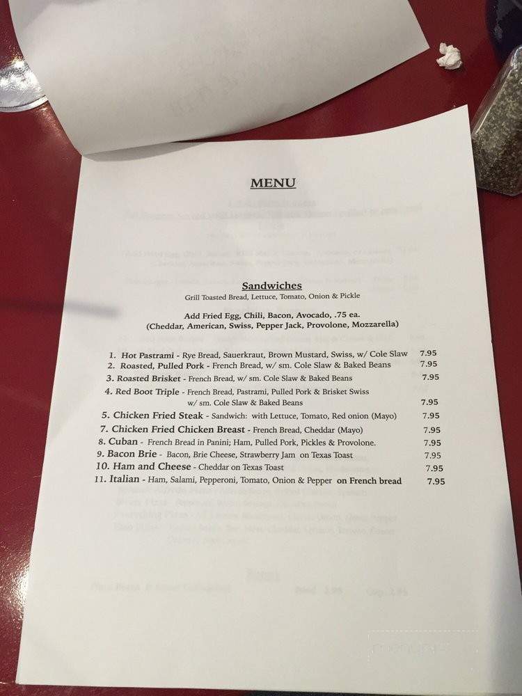 Red Boot Grill - Lawton, OK menu_pic