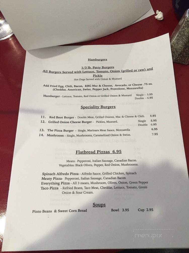 Red Boot Grill - Lawton, OK menu_pic
