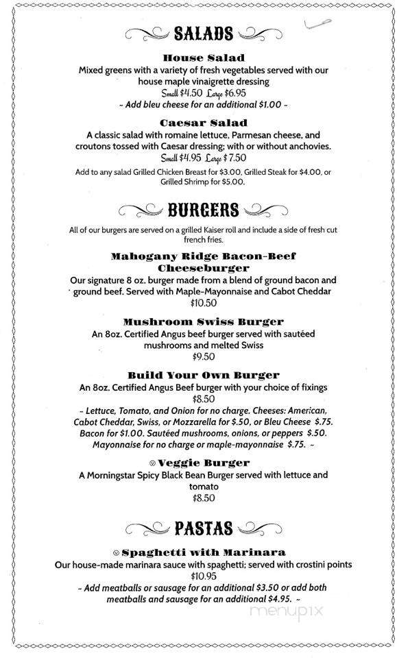 Robideau's Mahogany Ridge Bar and Grill - South Colton, NY menu_pic
