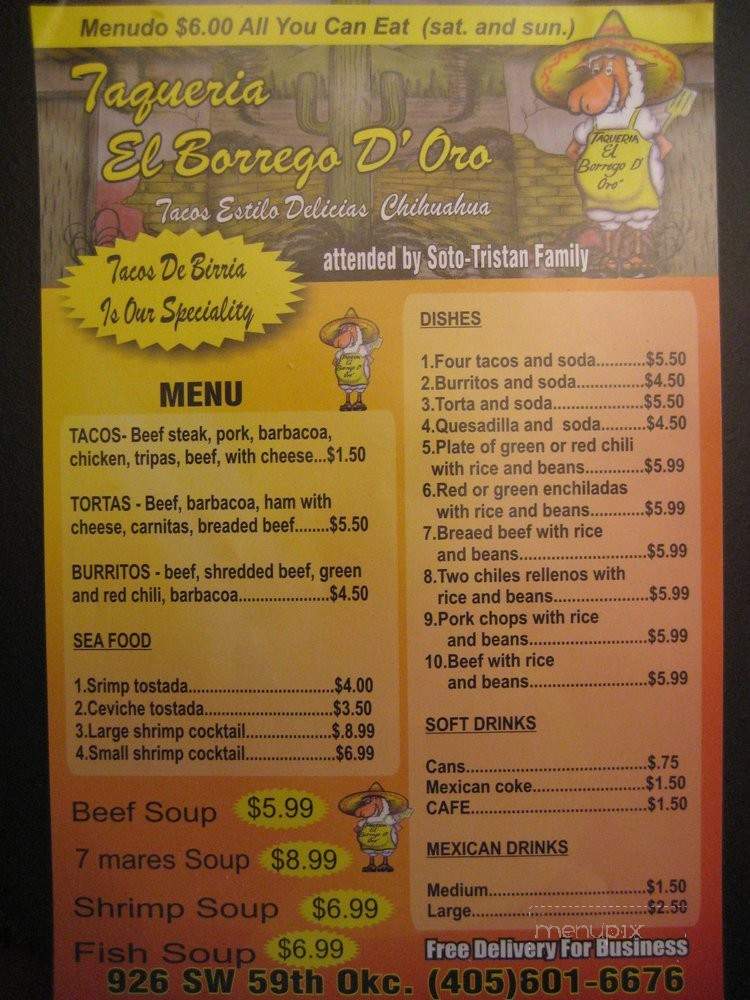 Taqueria El Borrego De Oro - Oklahoma City, OK menu_pic