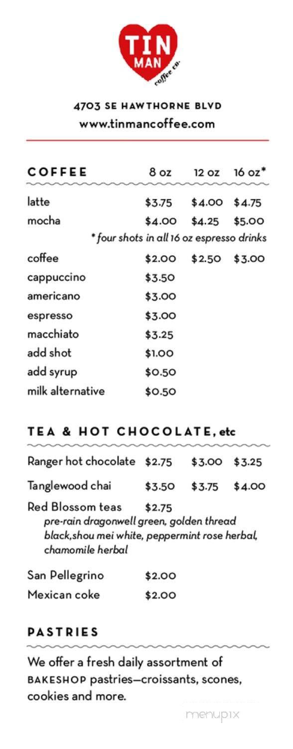 Tin Man Coffee - Portland, OR menu_pic