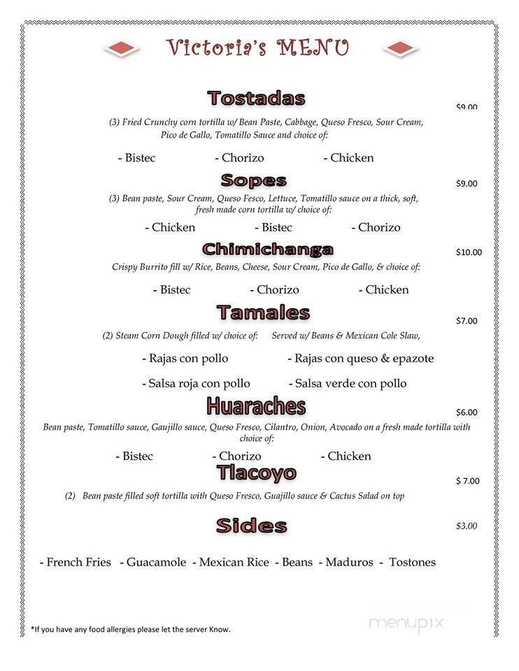 Victoria's Mexican American Grill - Little Ferry, NJ menu_pic