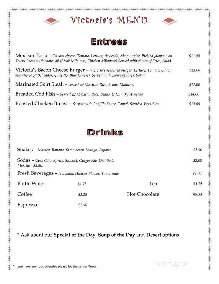 Victoria's Mexican American Grill - Little Ferry, NJ menu_pic