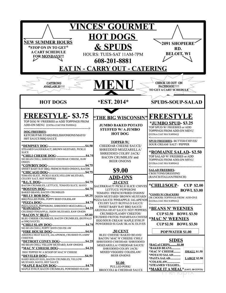 Vinces' Gourmet Hotdogs and MORE - Beloit, WI menu_pic