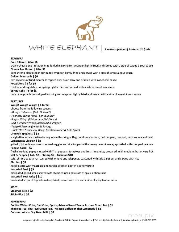 White Elephant Asian Fusion - Portland, OR menu_pic