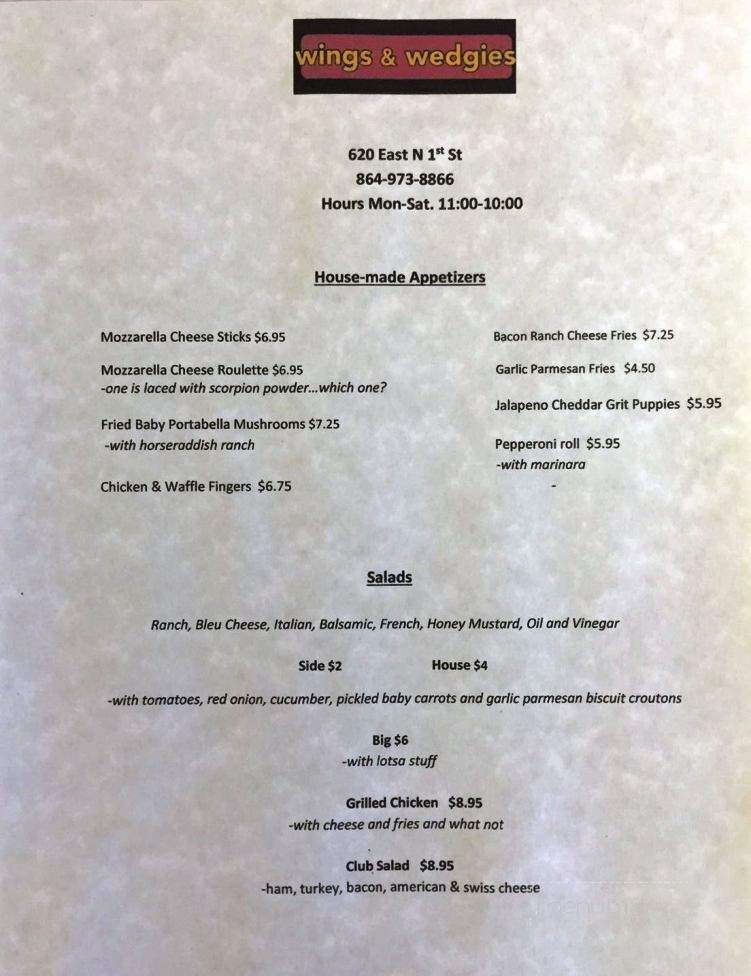 Wings & Wedgies - Seneca, SC menu_pic